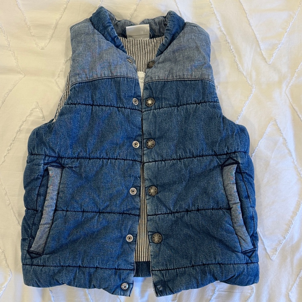 Hanna Andersson Quilted Denim-Style Puffer Vest - Blue